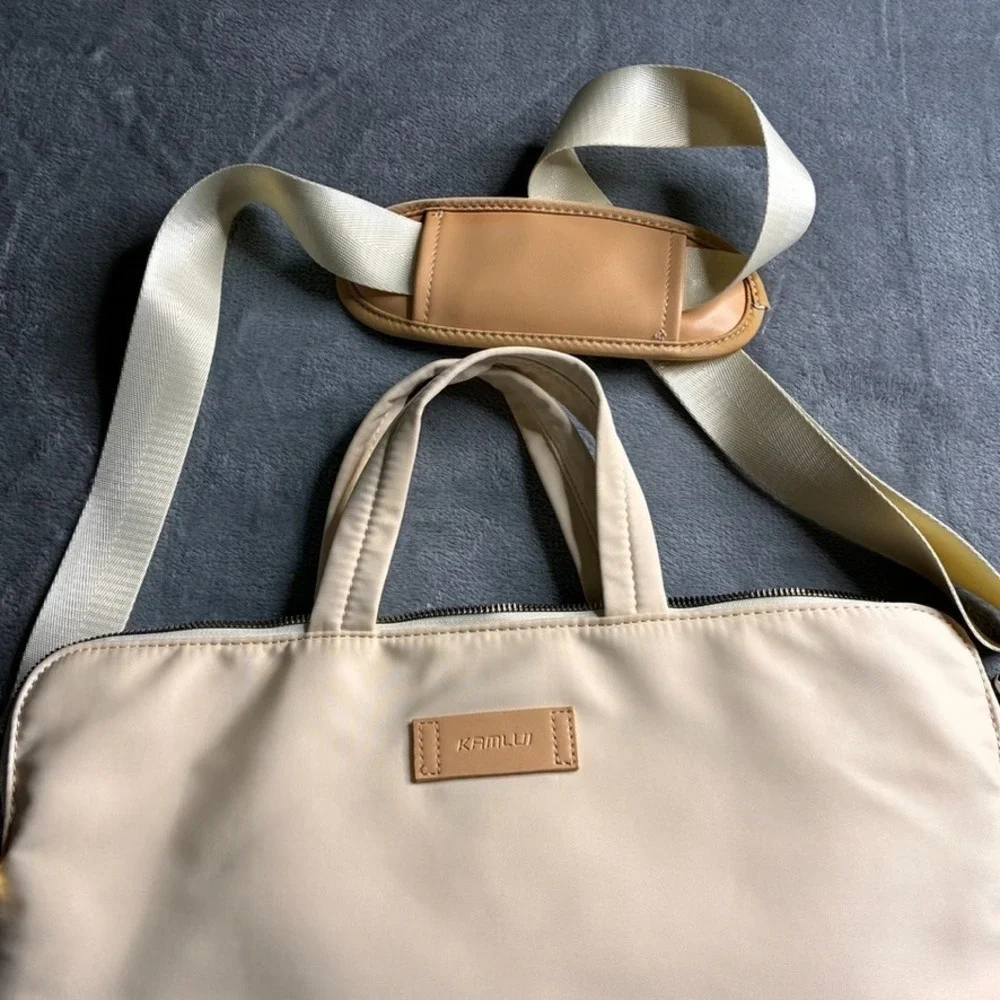 Messenger Bag Laptop Computer Briefcase‎ 16x11 Padded Ivory Tan Faux Leather